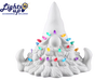 Decorative white cone with colorful crystals on a transparent background