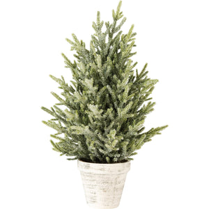 Faux Pine Tree with Glitter Ice. A standing bristle tree featuring glitter accents for an icy effect. 16" tall with a flower pot base. Perfect for a table top display or fireplace mantel.   Sold At Miller's Crossing Design, Baldwinsville, NY  Artist:Primitives by Kathy