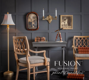 Fusion Mineral Paint Oakham New Release. Rooted in grey, this dark neutral is balanced in its warm brown and bronze undertones. A complex, dark shade that is bound to make its way into the foundation of any colour palette.
