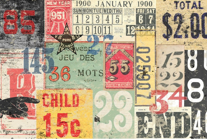Decoupage Paper Numbered Decollage by Roycycled featuring a collagfe of colorful, vintage signs and tickets