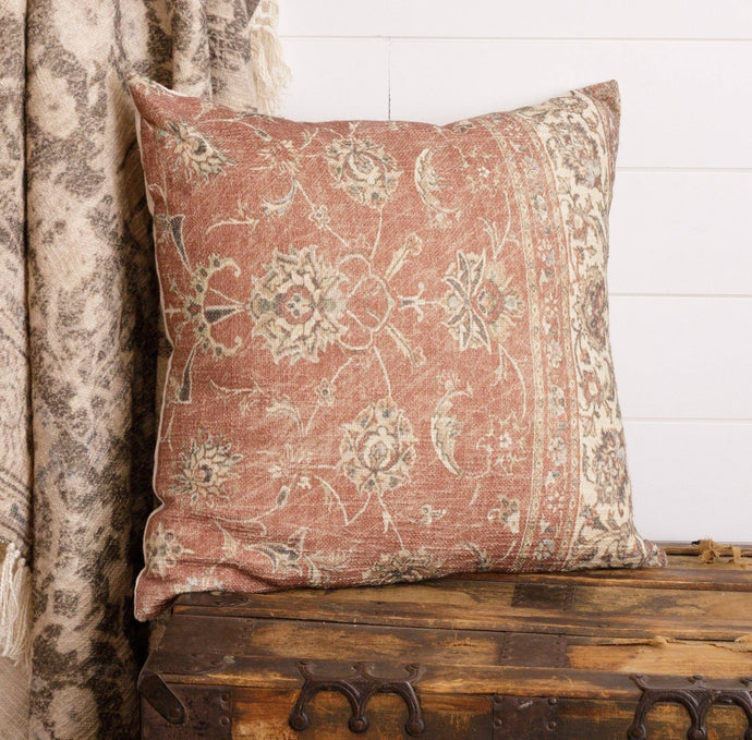 Antique Rug Slub Pillow, Russet and Cream (PC)