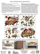 Load image into Gallery viewer, Iron Orchid Designs Anthology Transfer   New format 4 sheet transfer pad. Each sheet measures 12x16. Iron Orchid Designs Floral Anthology Transfer features a poetic, victorian inspired, lush bouquet of rare beauty. Four sheets of decadent color can be mixed and matched and  arranged  to create your own glorious designs. 