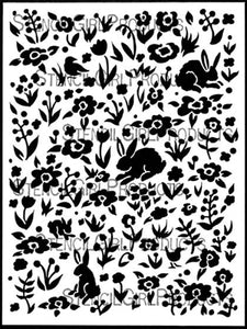 Scattered Bunnies Blooms & Birds Stencil