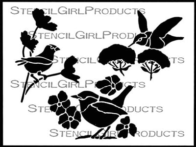Hummingbirds and Flowers Stencil