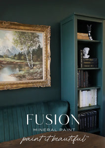 Fusion Mineral Paint  Manor Green New Release. An opulent, deep green inspired by traditional homes and landscapes. This saturated shade leans confidently into its black undertones and has lived in historic beauty that will be loved for centuries more.