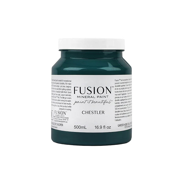 Fusion Mineral Paint  Chestler New Release.  A complicated blue green that is boasting with depth and intention. This shade will make you stop and dive into its abyss of colour.