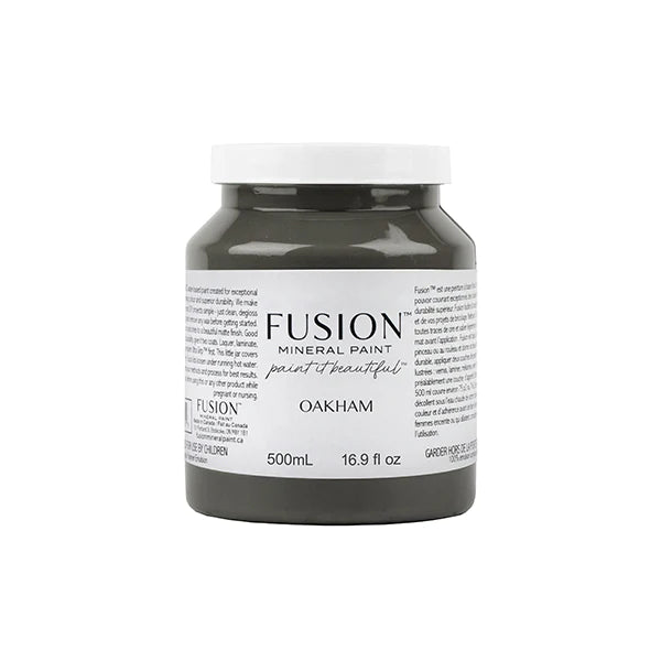 Fusion Mineral Paint Oakham New Release. Rooted in grey, this dark neutral is balanced in its warm brown and bronze undertones. A complex, dark shade that is bound to make its way into the foundation of any colour palette.