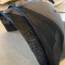 Load image into Gallery viewer, Trucker hat with leather badge with NY state by Range leather goods.   Sold At Miller&#39;s Crossing Design, Baldwinsville, NY