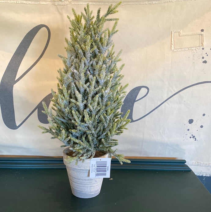 Faux Pine Tree with Glitter Ice. A standing bristle tree featuring glitter accents for an icy effect. 16